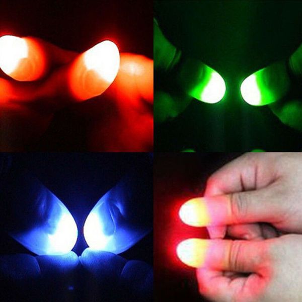 

1pair novelty luminous fingers magic led light flashing thumbs finger trick props children kids funny glow toys light-up thumbs, Red;gold