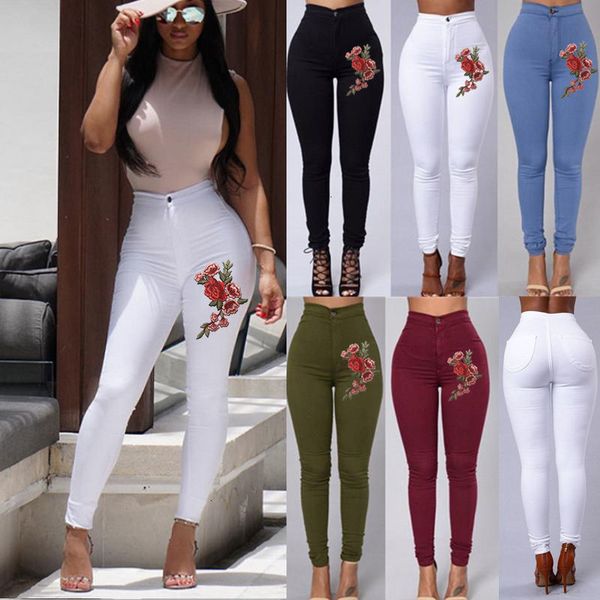 

womens designer jeans women designer pants new fashion women high waist emboridered skinny stretch pencil long slim casual woman clothes, Blue