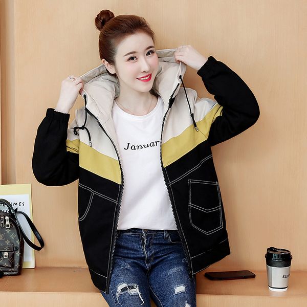 

warm simple casual comfortable with hat elegant korean-style by age women's autumn and winter beeking cotton-padded clothes cott, Blue;black