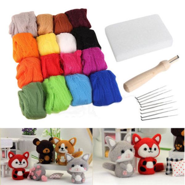 

16 colors wool felt + 9 needles felt tool set needle felting mat starter kit diy tool kit gifts
