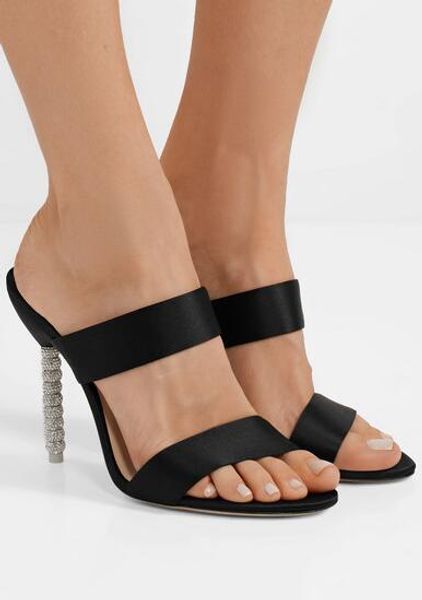 

fashion sophia webster rosalind high heels for women crystal-embellished satin mules sandalias lady party wedding dress eu35-43, Black