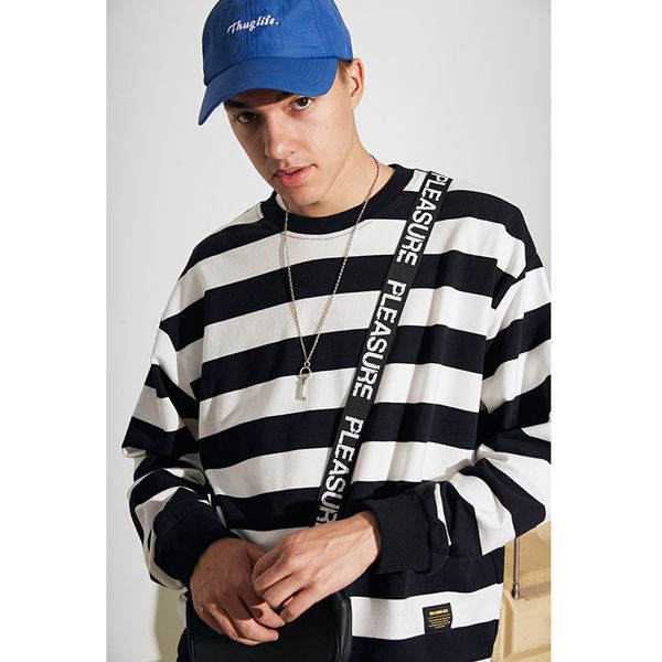 

mens brand sweater designer over size striped round neck shirt coat mens luxury hoodies new men clothing 4 styles, Black