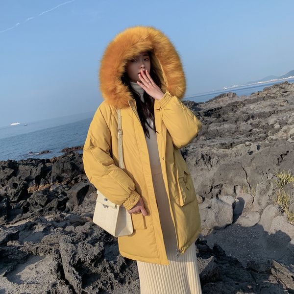 

dropshipping 2019 winter jackets long coats hooded parkas women wadded jacket warm outwear big faux fur collar chaqueta mujer, Black