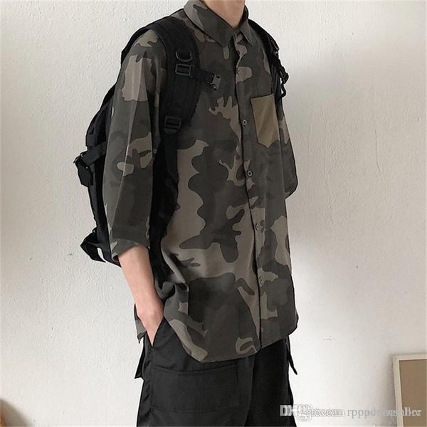 

камуфляж mens конструктора рубашки vintage контраст цвета с коротким рукавом turn down воротник мужская одежда повседневная подростковая руб, White;black
