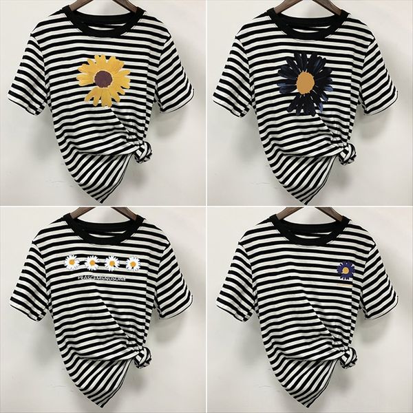 

large size women's 2020 t-shirt female daisy printed t-shirt female ins super fire short sleeve top, White