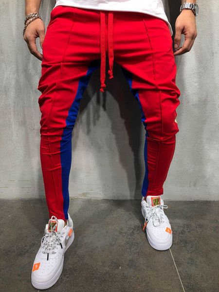 

men s designer pants muscle brothers color matching hip hop small feet men's tether casual sweatpants, Black