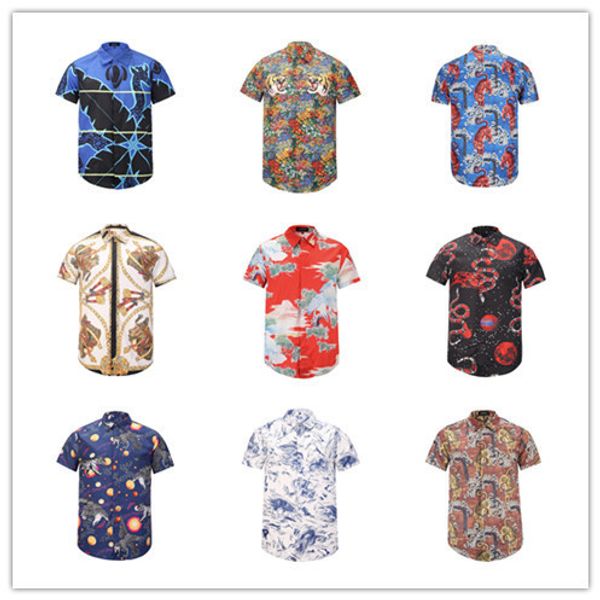 

mens designer large size short sleeve shirt catwalk digital printing stand collar couple half sleeve short shirt, White;black