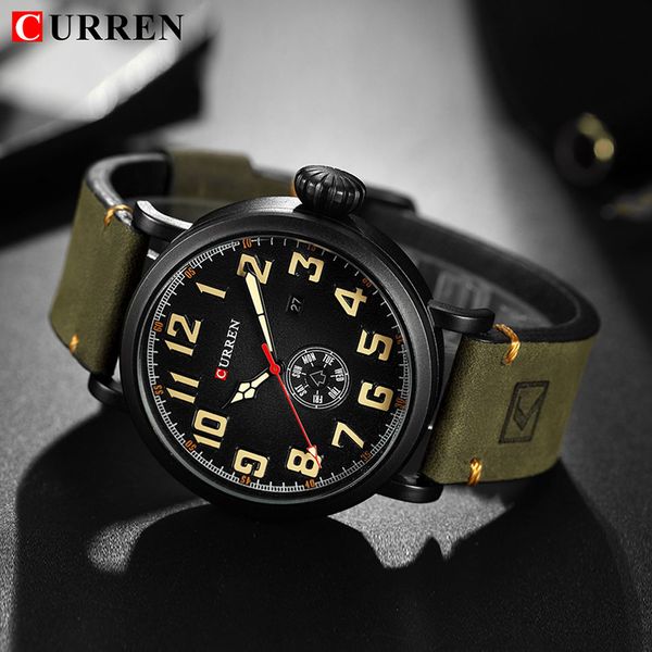 

curren watches sport watch men waterproof pilot quartz analog clock date male leather watch men brand man watches, Slivery;brown