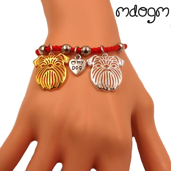 

brussels griffon dog animal charm bracelet for women men couple love rope male female pearl red heart black girls cute fashion, Golden;silver
