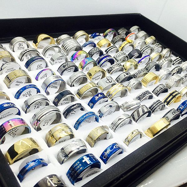 

mixmax new fashion 100pcs stainless steel ring men women set mixed metal silver gold jewelry fashion wholesale lots bulk
