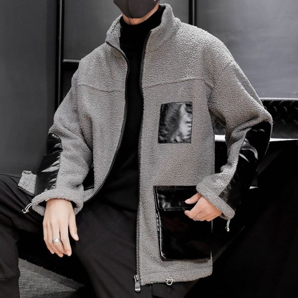 

winter plus velvet jacket men warm thicken parka men fashion pocket cotton coat man streetwear wild loose overcoat male clothes, Black