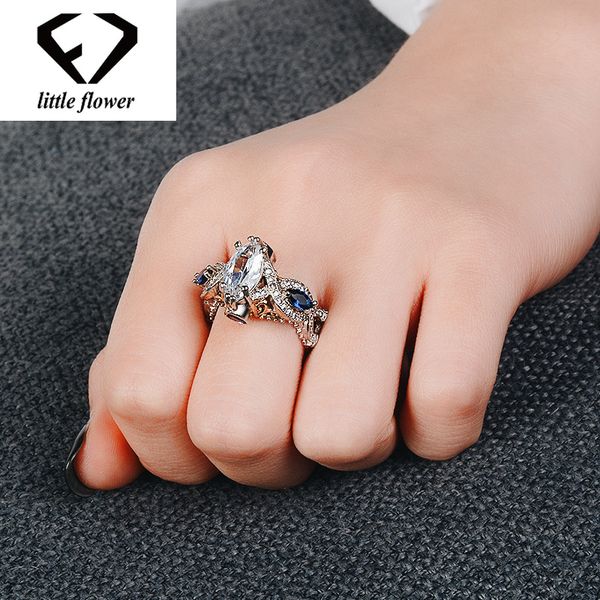 

inlaid blue sapphire kyanite diamond ring 14k gold color anillos de amethyst bizuteria bague or jaune diamante ring dropshopping, Golden;silver