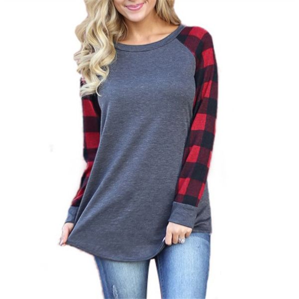 

women hoodies sweatshirts 2019 fashion plaid patchwork long sleeve hoodies o neck pullover casual loose thin sweatshirt 5xl, Black