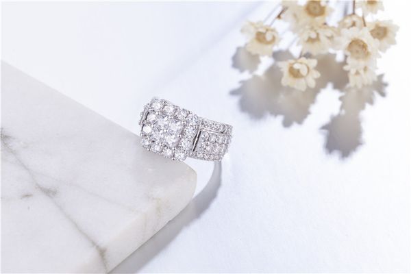 

ladys 925 sterling silver ring luxury pave 4pcs princess-cut sona diamond wedding jewelry for women simulated platinum girl gift size 5-10, Slivery;golden