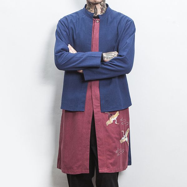 

chinese style kungfu outwear classic windbreaker abrigo hombre 2019 spring mens trench coat slim fit long coats men, Tan;black