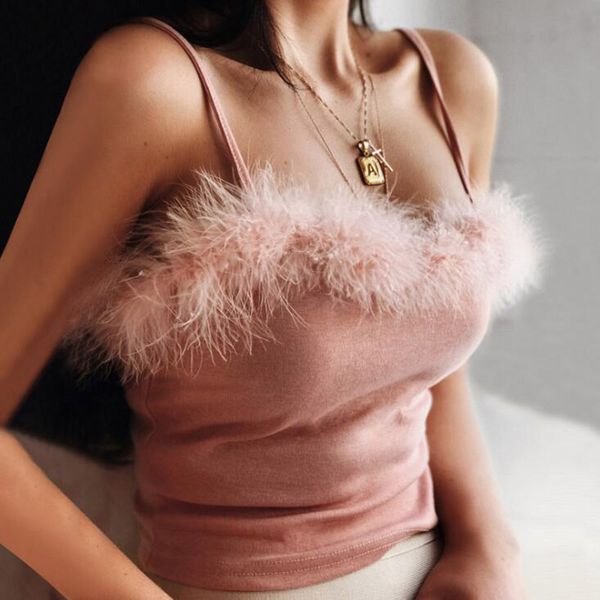 

sleeveless women fur camis casual solid lace up tank vest size s-l pink white female camis 2020 summer hot