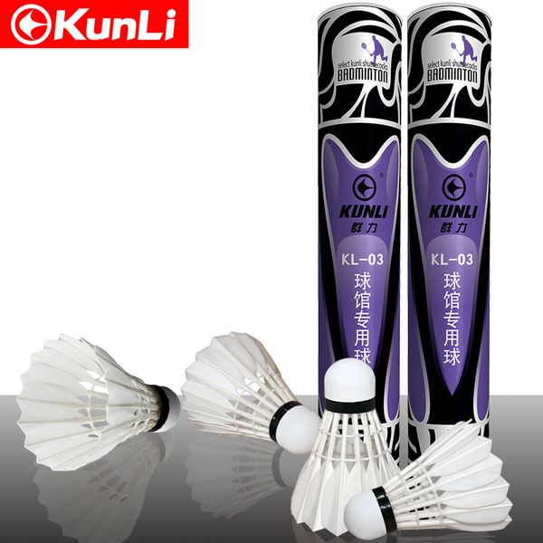

12pcs/tube original kunli-03 shuttlecock badminton grade c water duck feather shuttlecock pu cork for training ing
