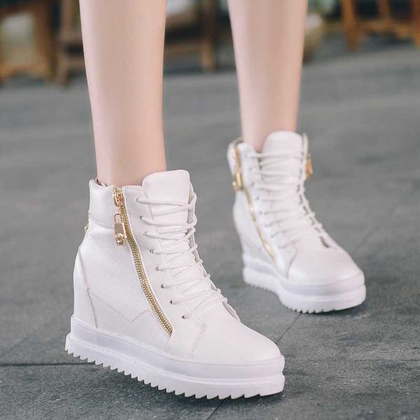 

autumn winter new women's boots increased zipper platform high lace-up student shoes women's casual shoes flats, Black