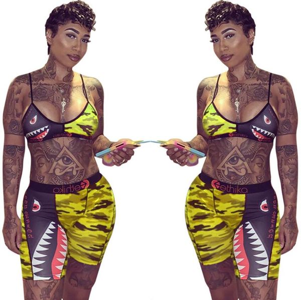 

марка ethika купальники женские купальники tie бюстгальтер + шорты половина длины брюки 2 шт tracksuit лоскутная акулы camo полосатый бикини, Blue