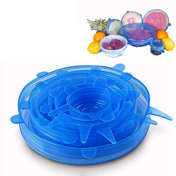 

6 pcs silicone stretch lids reusable airtight food wrap covers keeping fresh seal bowl stretchy wrap cover kitchen cookware