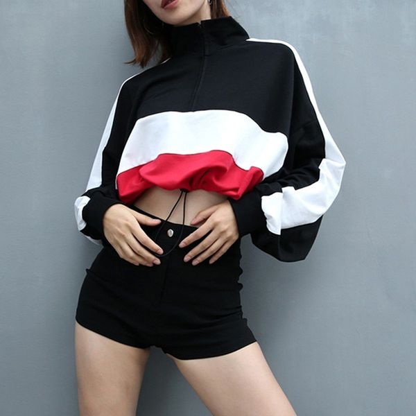 

тренировки упражнения свитер женщины color matching crop top пуловеры gym фитнес женский running свитера спортивная, White;black