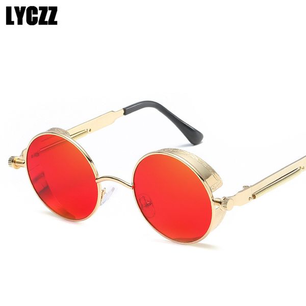 

lyczz metal round steampunk sunglasses coating mirror sunglass brand designer vintage eyewear uv400 shades 2019 occhiali da sole, White;black