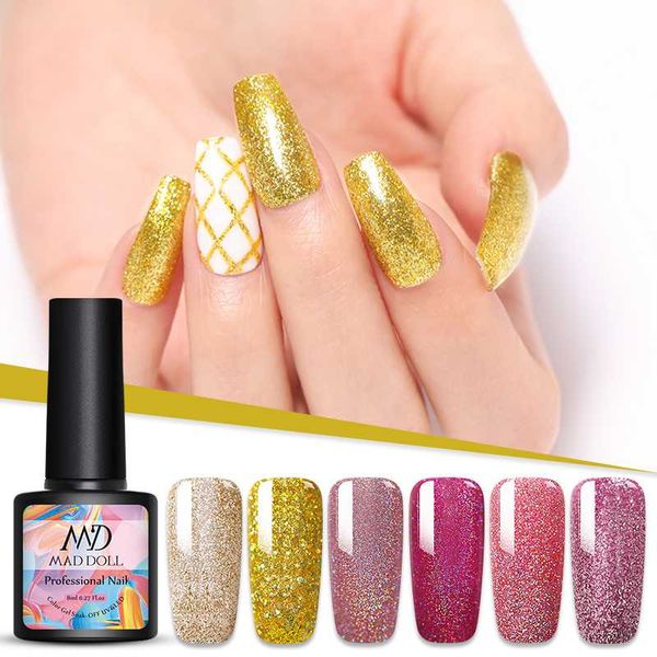 

1 bottle 8ml 12 colors mad doll fine sequins uv gel bling sequins holographics uv soak off manicuring nail gel polish, Red;pink