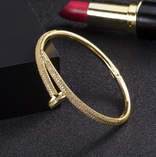 

cross-border style jewelry plated with new 18k gold nail bracelet female full diamond bracelet luxury custom bracelet, Golden;silver