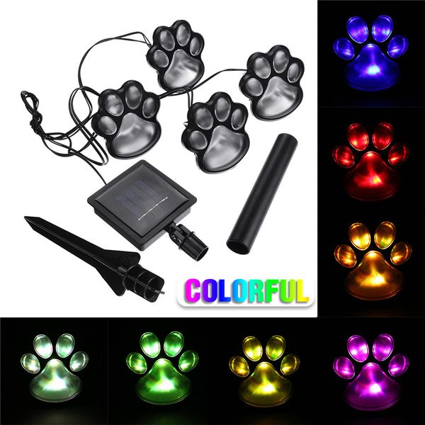 

4 solar power dog cat animal print lights garden outdoor led path way lamps
