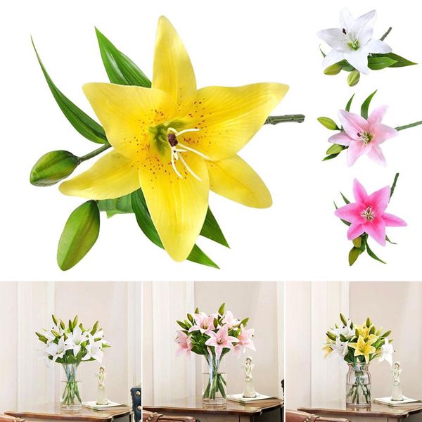 

40# lifelike 1pc artificial lily flower fake plant home office cafe wedding party decoration for display