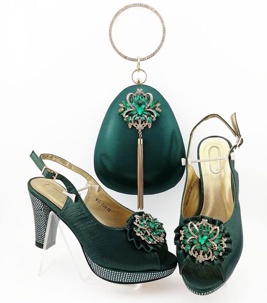 

d.green women pumps with crystal style african dress shoes match handbag set qsl024,heel 10cm, Black