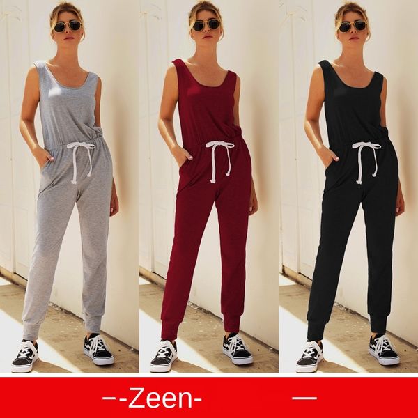 

женские дизайнерские рукавов спинки ремень жилет карман комбинезон 5370, Gray