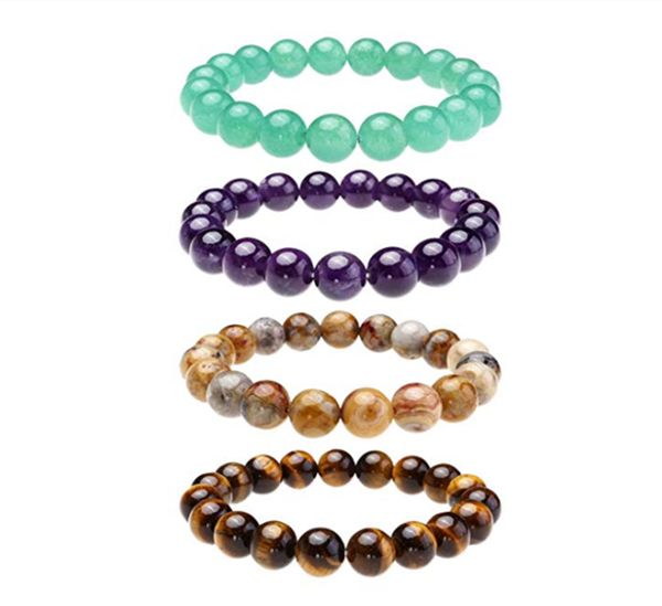 

yuteng semi precious stone 6/8/10mm round beads stretch bracelet 7" ll804-1, Black