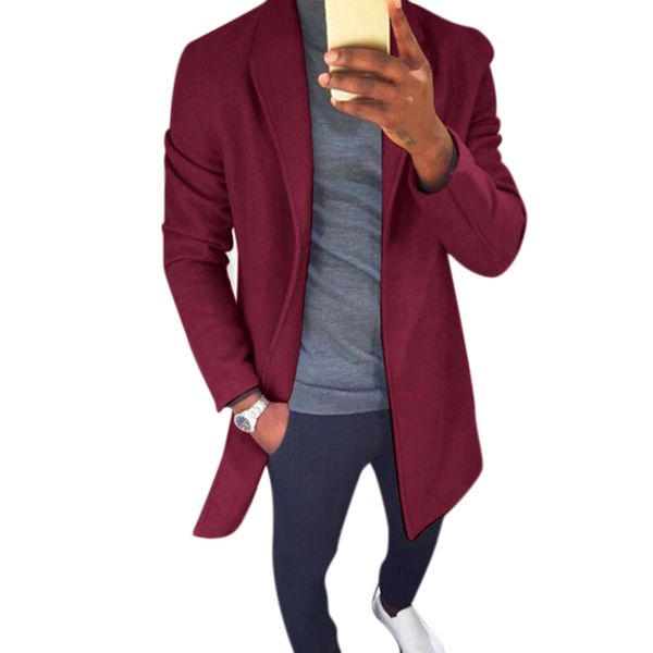 

Slim Man Autumn Winter Casual Windbreak Overcoat Long Sleeve Lapel Neck Solid Color Lapel Collar Ouwear JL