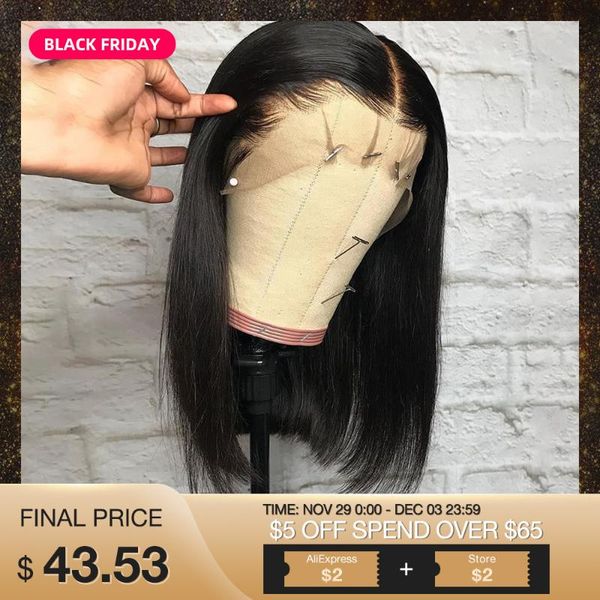 

13*4 brazilian 150% 180% lace front human hair wigs for women black remy hair human straight bob 360 frontal wig full end, Black;brown