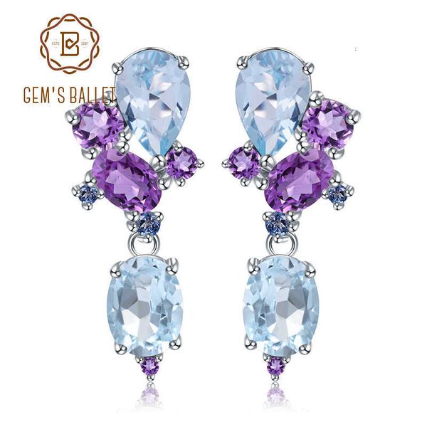 

gem's ballet 925 sterling silver colorful modern irregular earrings natural blue z amethyst stud earrings for women bijoux cj191128, Golden