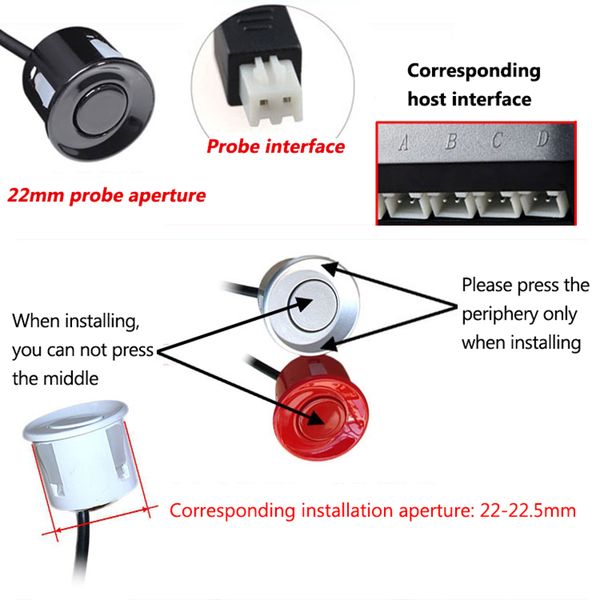 

car reversing radar probe 22mm waterproof anti-interference 2.5m probe line black auto vehicle parking sensors detector