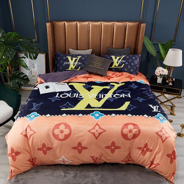 2020 Navy Orange Stripe Bedding Sets Floral Print New Hot Bed