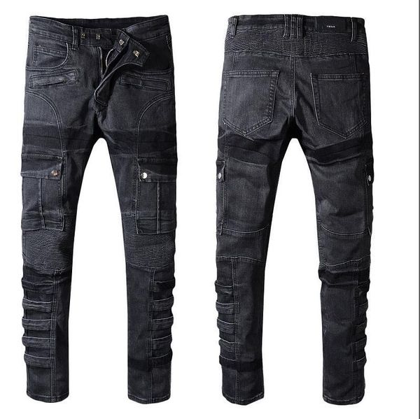 

men jeans solid color ripped destroyed brand denim pants new arrival classic male 29-42 size denim designer jeans 10 styles, Blue