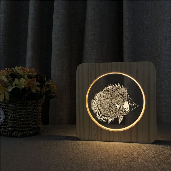 

ocean sea fish 3d led arylic wooden night lamp table light switch control carving lamp for friends fan's gift dropshipping