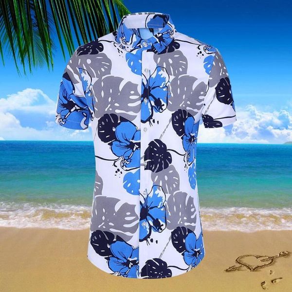 

мода мужчины тонкий сыпучие гавайи с коротким рукавом печатный отложной воротник рубашки верхняя рубашка beach holiday slim fit партии рубаш, White;black