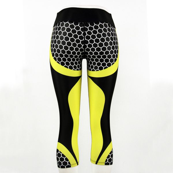 

jigerjoger yellow hive printing yoga capris shorts pants high waisted women sport short 7/8 capris fitness pants 3/4, White;red