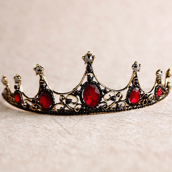 

diezi baroque black red crystal crown for wedding girls tiara bride headband bridal pageant diadem queen crown hair accessories, White;golden