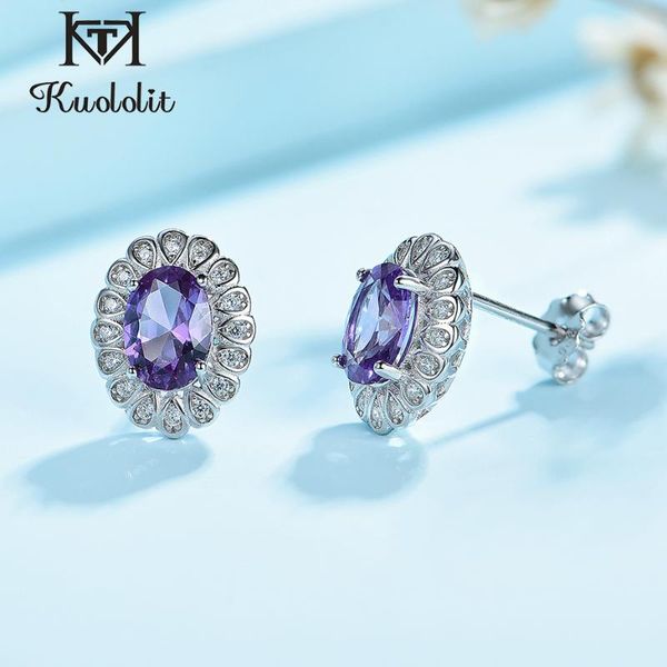 

kuololit tanzanite gemstone stud earrings for women solid 925 sterling silver emerald morganite oval cut earring for engagement, Golden;silver