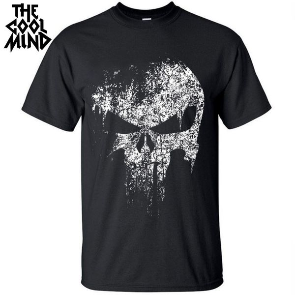 

coolmind pu0312a 100% cotton casual short sleeve punish printed men t shirt street style cool comfortable fabric men t-shirt, White;black