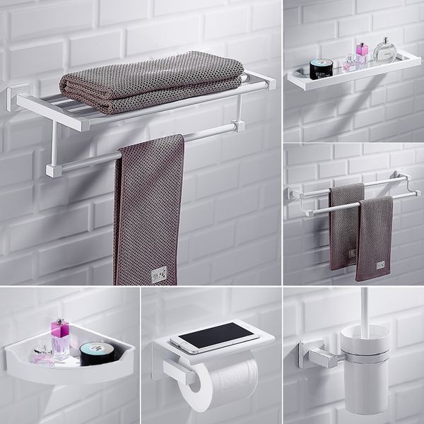 

nordic white storage rack towel bar bath corner shelves robe hook wall hanging stainless steel bathroom hardware accessories set