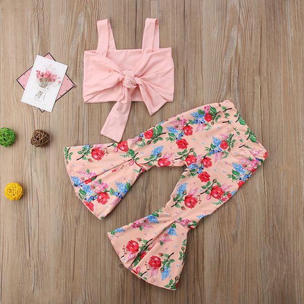 

toddler baby kid girl clothes set summer bow vest pants outfits, White