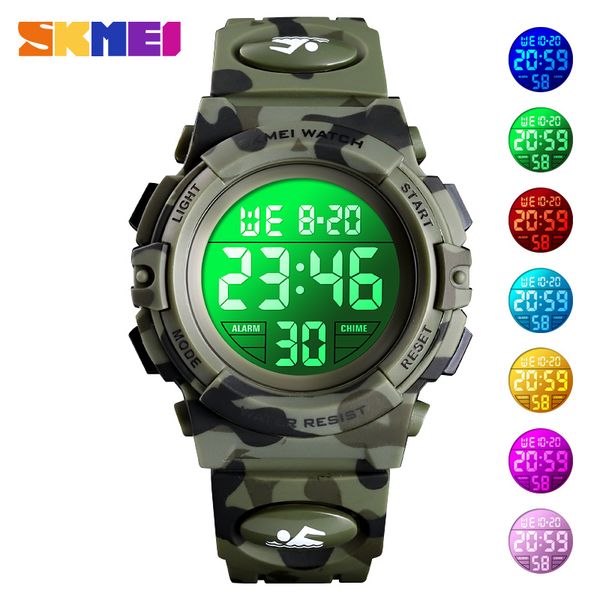 

children's watch 5bar waterproof sport colorful led digital wristwatch camouflage kids watches boy girl skmei 2019, Blue