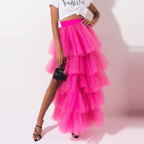 

long side slit skirts tiered tulle for spacial festival party night women prom girls cocktail skirts, Black