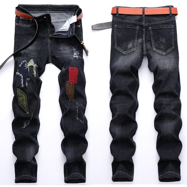 

new designer men's jeans mens distressed ripped skinny jeans classic washed slim moto biker causal mens denim pants hip hop men jeans 0, Blue
